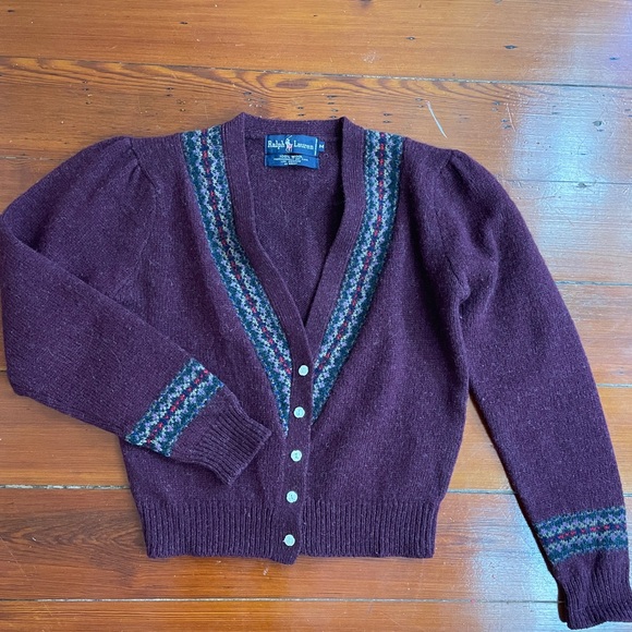 Vintage Ralph Lauren 100% Wool Fair Isle Equestrian Academia Cardigan Sz M 🧡🎀 - Picture 8 of 14